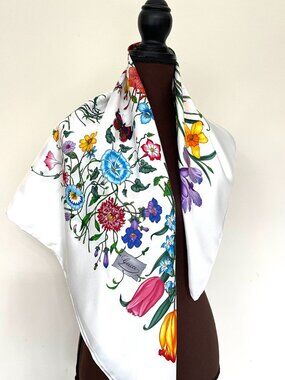 Display #3 Gucci Floral Print Logo Silk Scarf